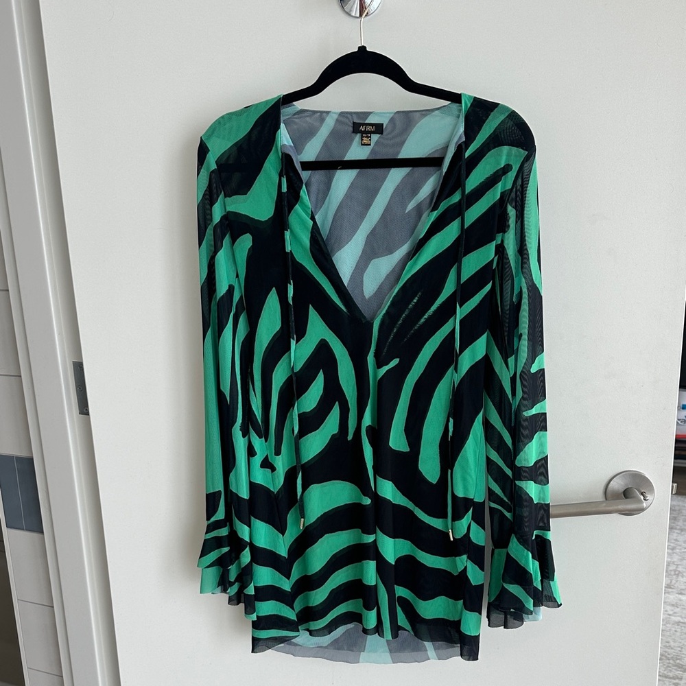 AFRM Green and Black Zebra Print Mini Dress